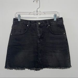 Raw Hem Mini Denim Skirt, Black